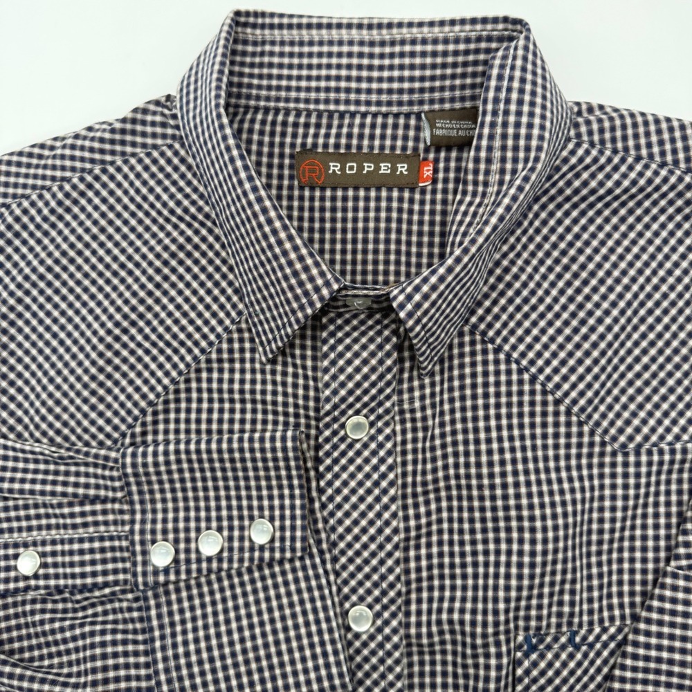 Roper Western Shirt Mens XL Blue Gingham Pearl Snap Long Sleeve Plaid 4007 BU